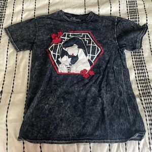 Dark gray Mulan shirt with her on the front and soundtrack listing on the back